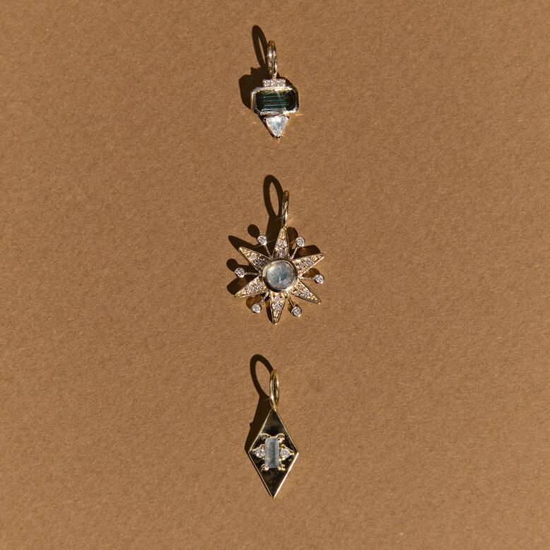 Green Tourmaline, Diamond &amp; Moonstone Pendant 9k Gold, , hi-res