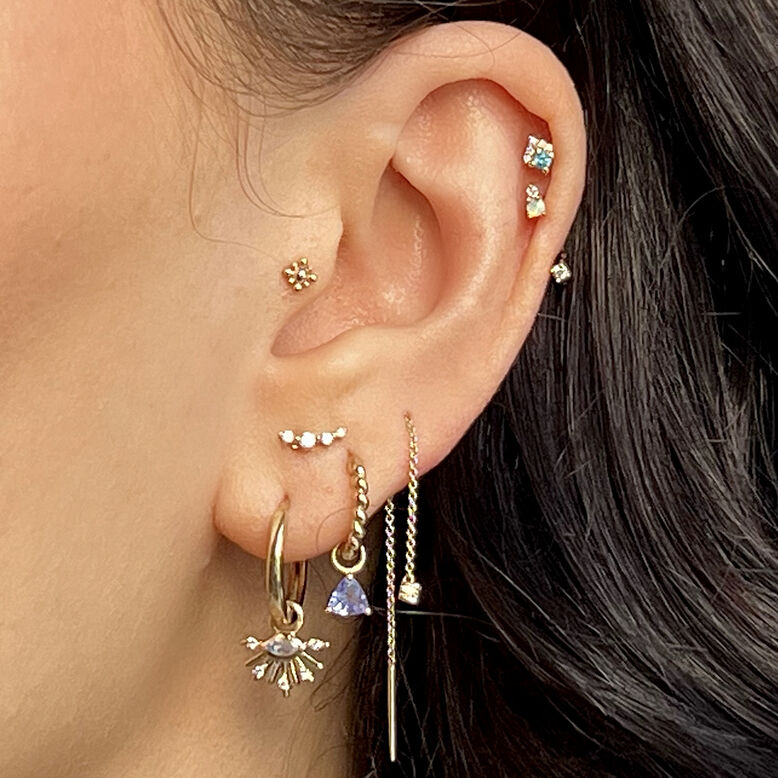 Beaded Flower Flat Back 9k Gold 5mm Single, , hi-res