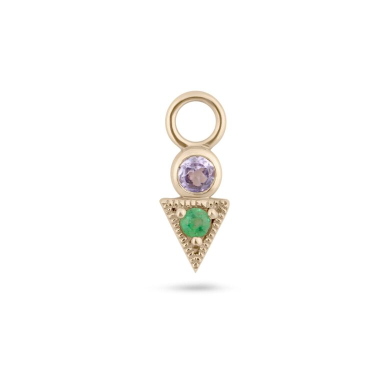 Tanzanite &amp; Emerald Geo Earring Charm 9k Gold Single, , hi-res