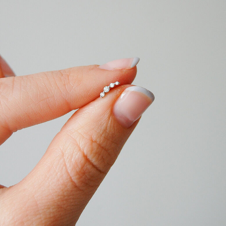 Graduated Diamond Curve Flat Back Earring 14k White Gold 8mm Single, , hi-res