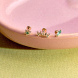 Diamond &amp; Emerald Flower Flat Back Earring 9k Gold 5mm Single, , hi-res