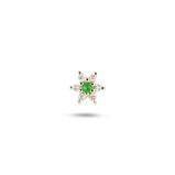 Diamond &amp; Emerald Flower Flat Back Earring 9k Gold 8mm Single, , hi-res
