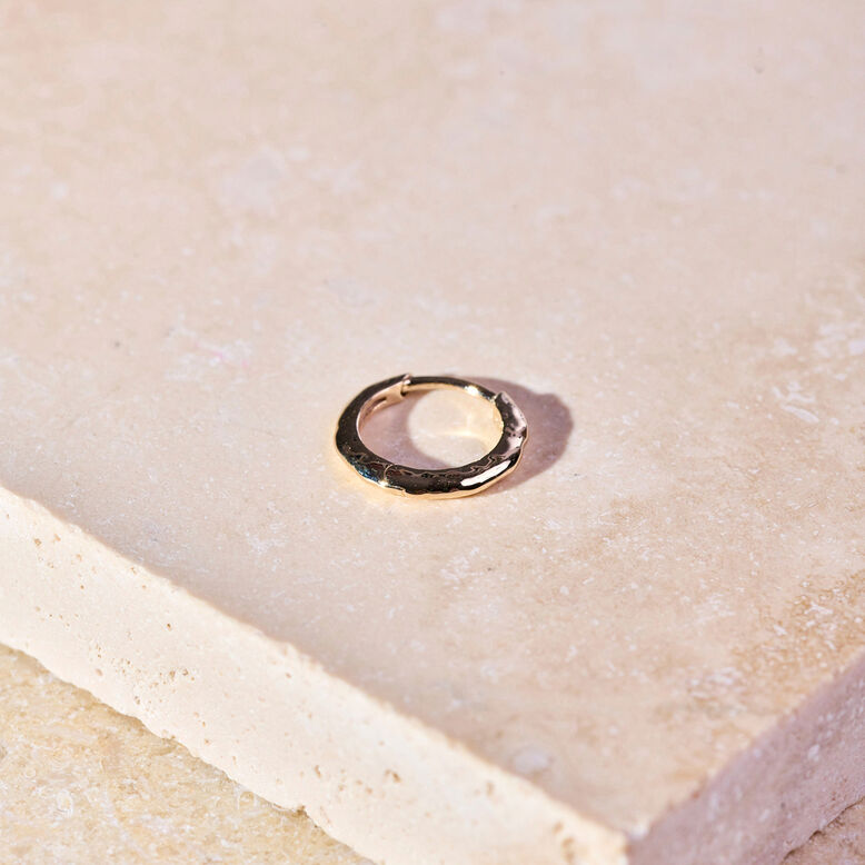 Hammered Huggie Hoop Earring 9k Gold Single, , hi-res