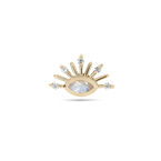 Moonstone & White Sapphire Sunburst Flat Back Earring 9k Gold 5mm Single