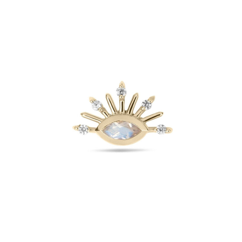 Moonstone &amp; White Sapphire Sunburst Flat Back Earring 9k Gold 5mm Single, , hi-res