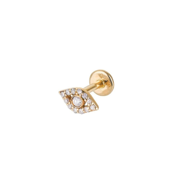 Diamond Evil Eye Flat Back Earring 14k Gold 5mm Single, , hi-res