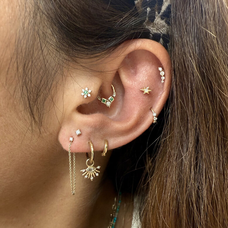 Moonstone &amp; White Sapphire Sunburst Earring Charm 9k Gold Single, , hi-res