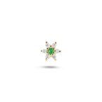 Diamond & Emerald Flower Flat Back Earring 9k Gold 5mm Single