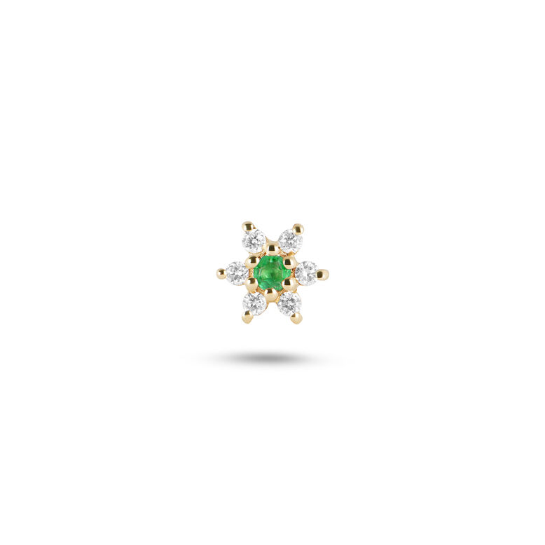Diamond &amp; Emerald Flower Flat Back Earring 9k Gold 5mm Single, , hi-res