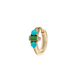 Green Tourmaline &amp; Turquoise Huggie Hoop Earring 9k Gold Single, , hi-res