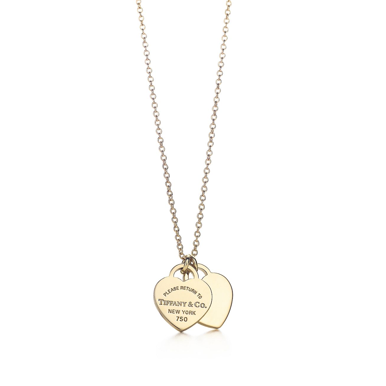 14k Gold Two Tone Double Heart Diamond Pendant Necklace