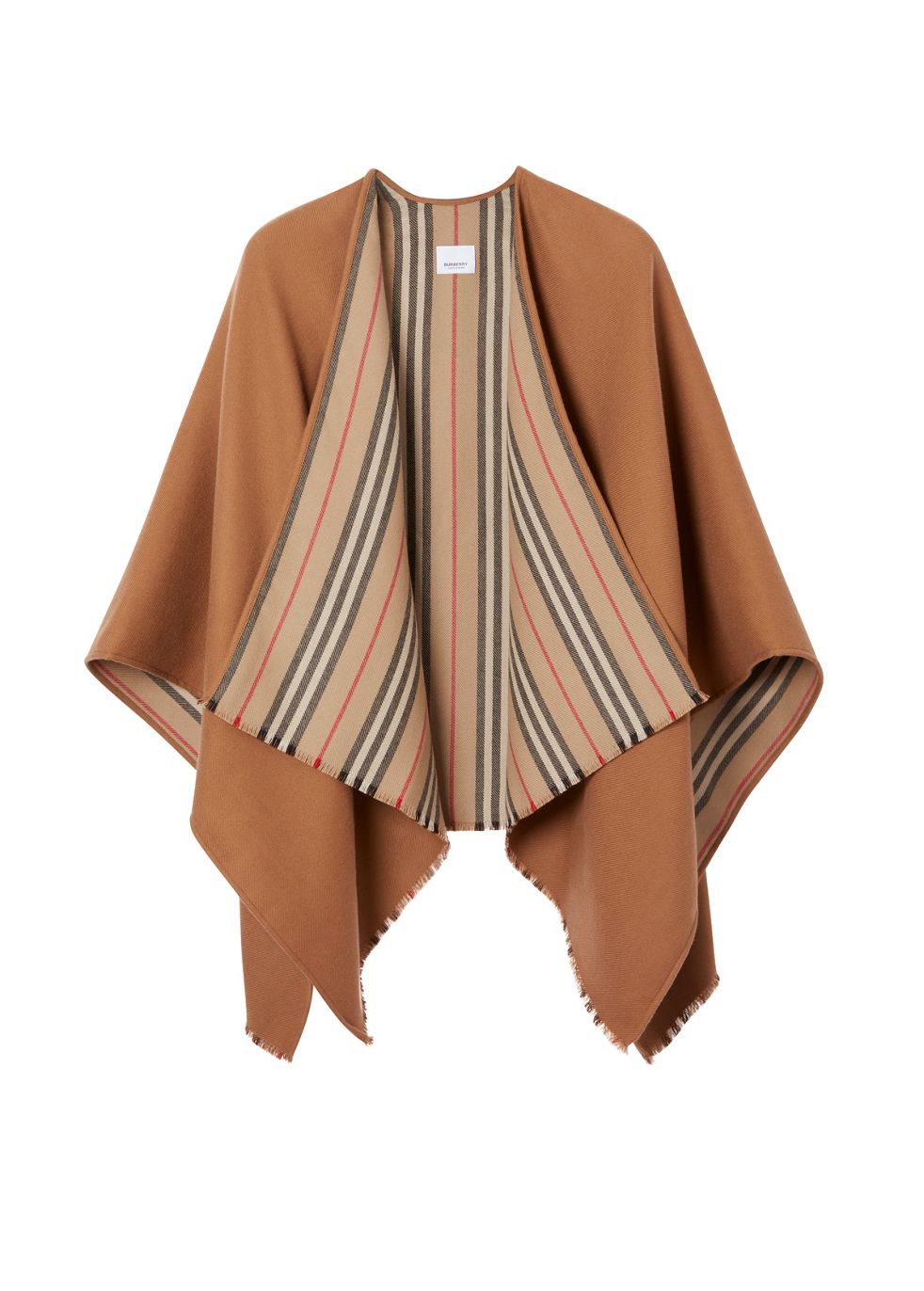 burberry icon stripe to solid wool cape