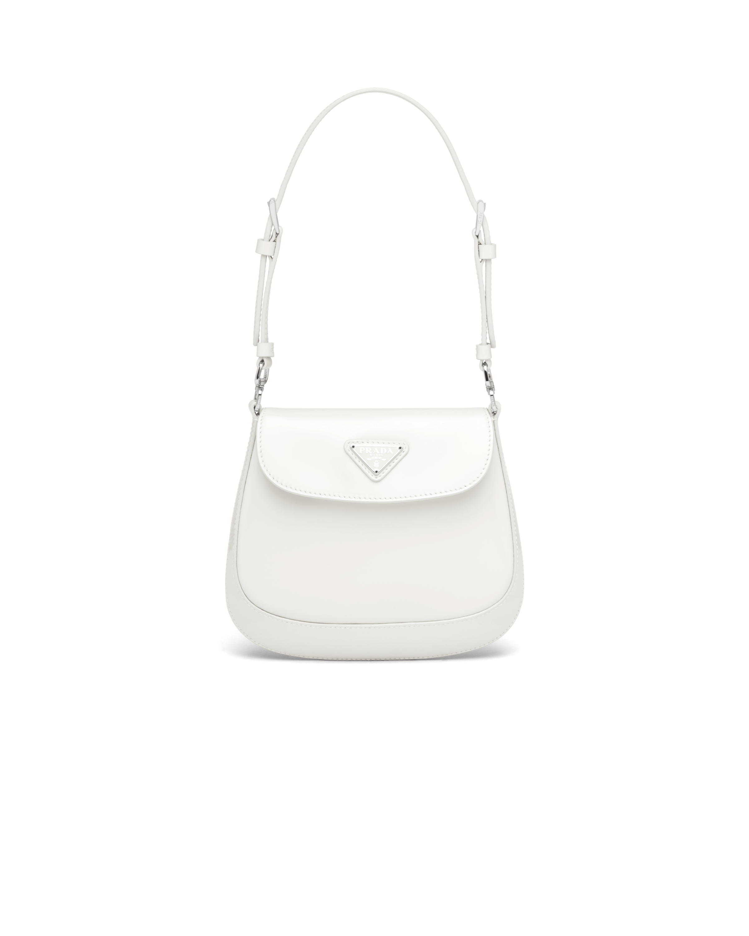 Prada Cleo Brushed Leather Mini Bag, Women, White
