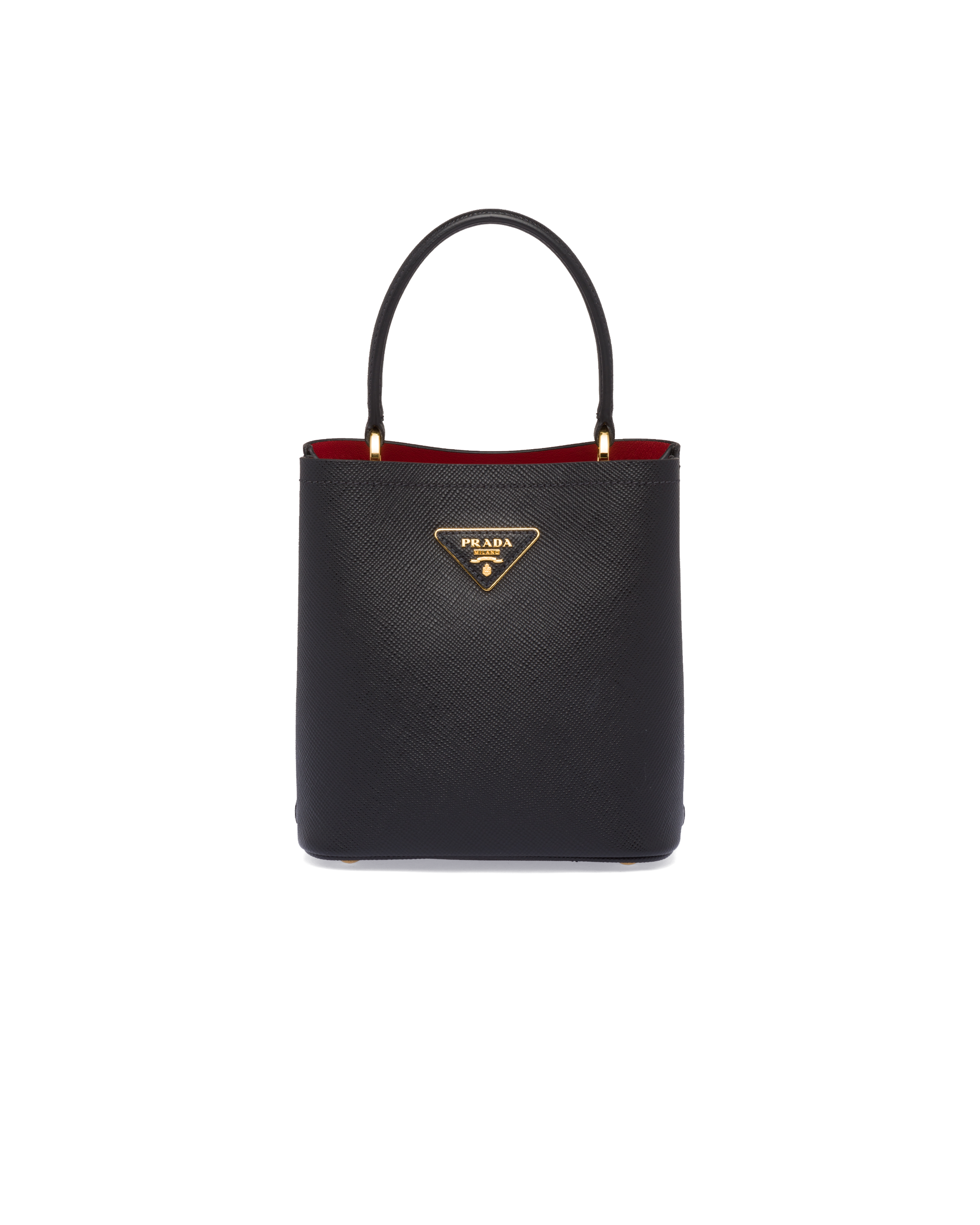 Small Saffiano Leather Prada Panier Bag 10.5*17*18cm 1BA217, Black, One Size