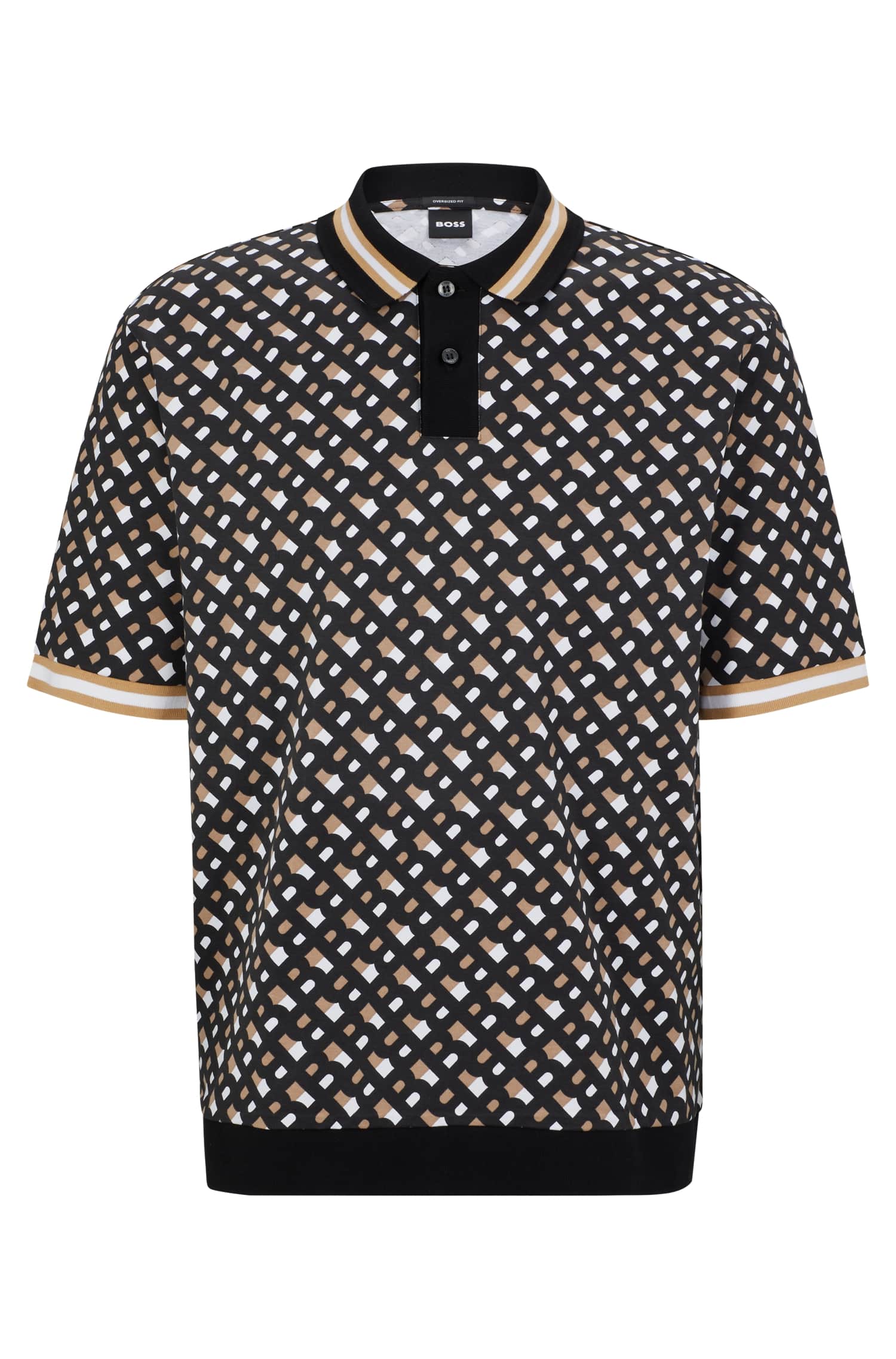 Boss Oversized-fit mercerised-cotton polo shirt with printed 