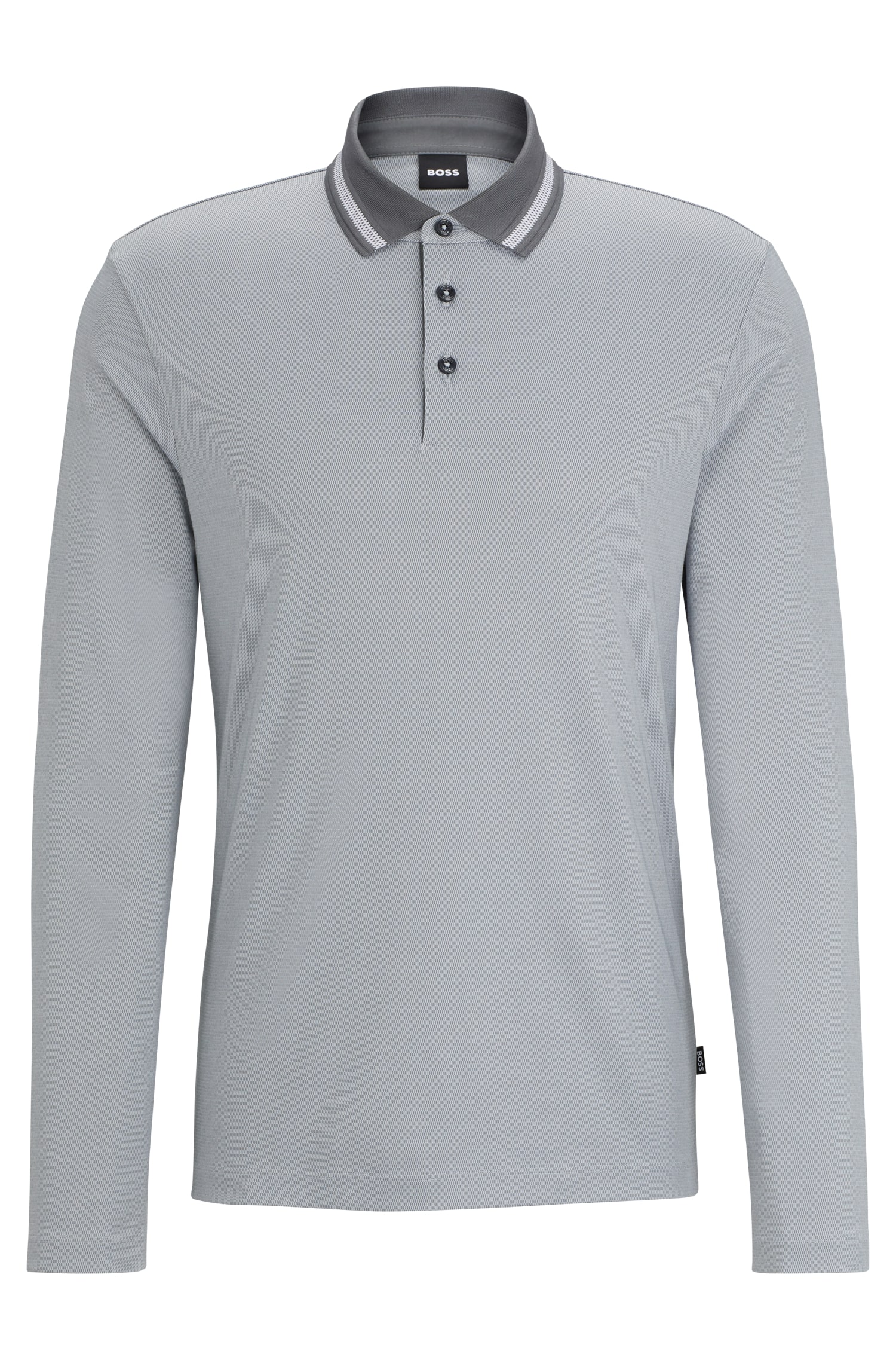 Slim-fit long-sleeved polo shirt with woven pattern